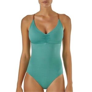 Patagonia Teal Kupala V Neck Cross Back Reversible One Piece Swimsuit Outdoor
